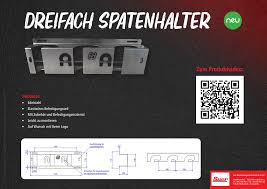 Spatenhalter dreifach aus Edelstahl