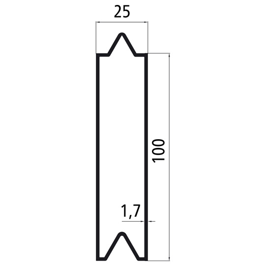 ALU Aufstecklatte 100 x 25mm Fixlänge 3250mm 