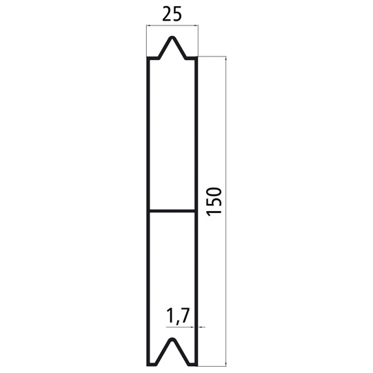 ALU Aufstecklatte 150 x 25mm Fixlänge 3250mm