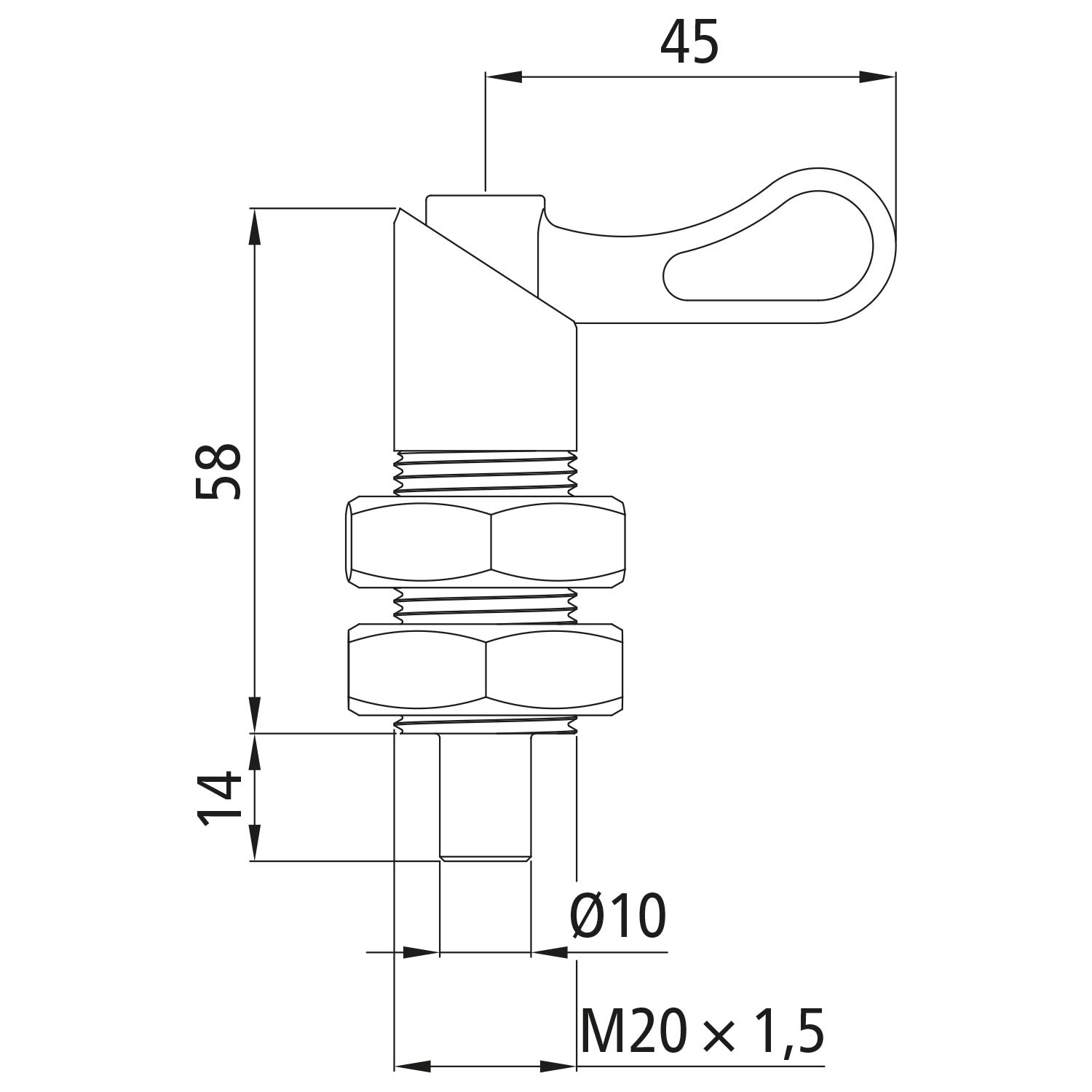 Federriegel mit Kontermuttern M22x1,5